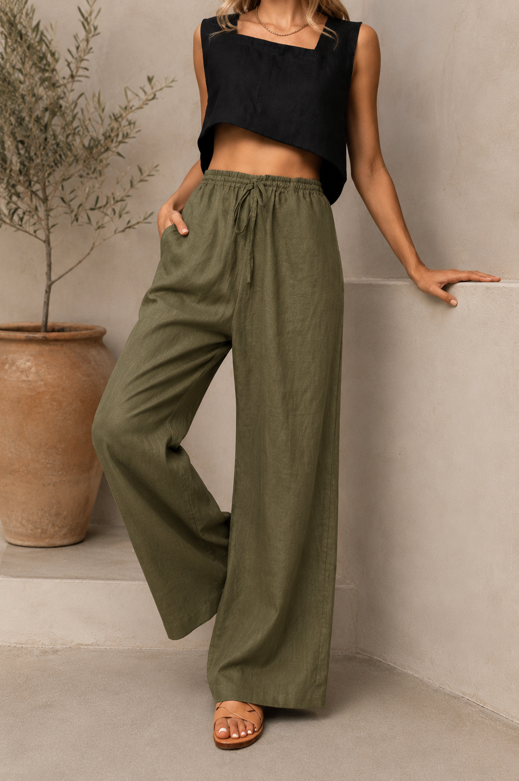 Olive green Linen Pant